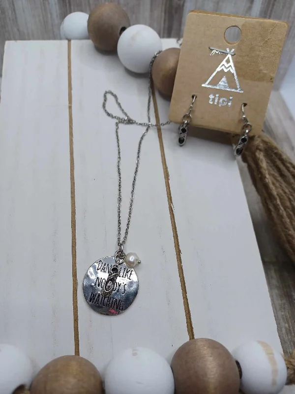 Christmas Holiday Candlelight Silver "Dance like nobody's watching" Necklace