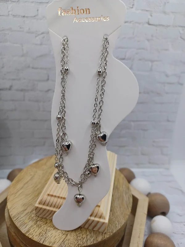 Christmas Snow Covered Trees Silver Double Layered Heart Anklet