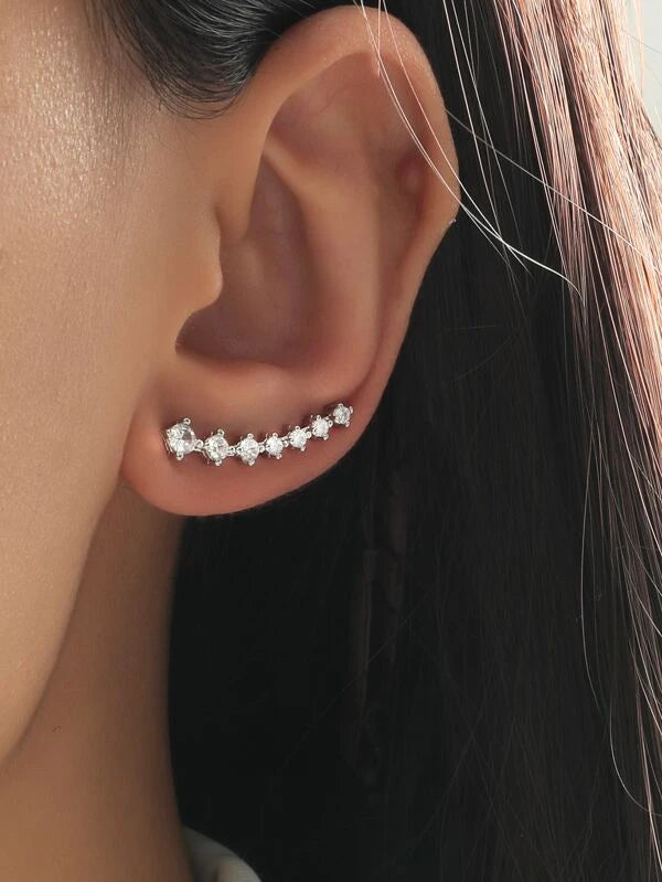 Silver Ear Crawler Earrings w/ Rhinestones