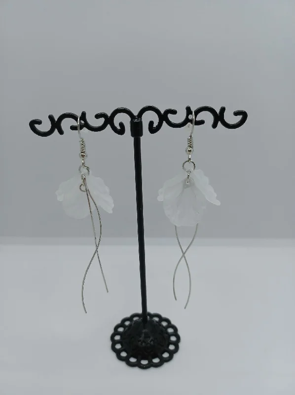 Silver Earrings w/ White Petals