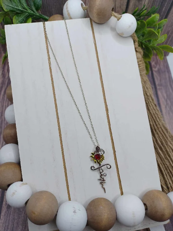 Christmas Home Decorations Silver Faith Necklace w/ Sunflower Rhinetone