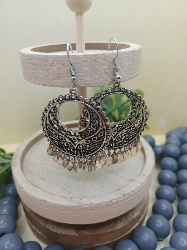 Christmas Jolly Spirit Silver Filigree Earrings w/ Silver Dangles