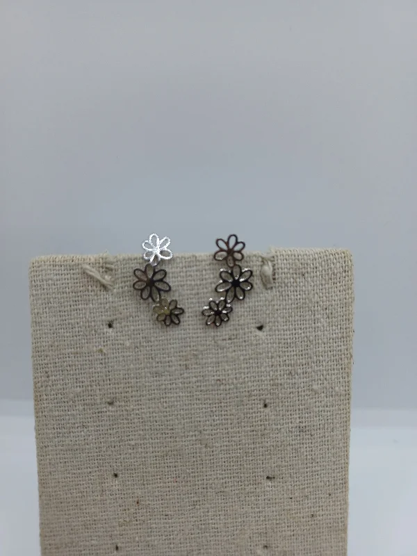 Silver Flower Ear Crawler Earrings