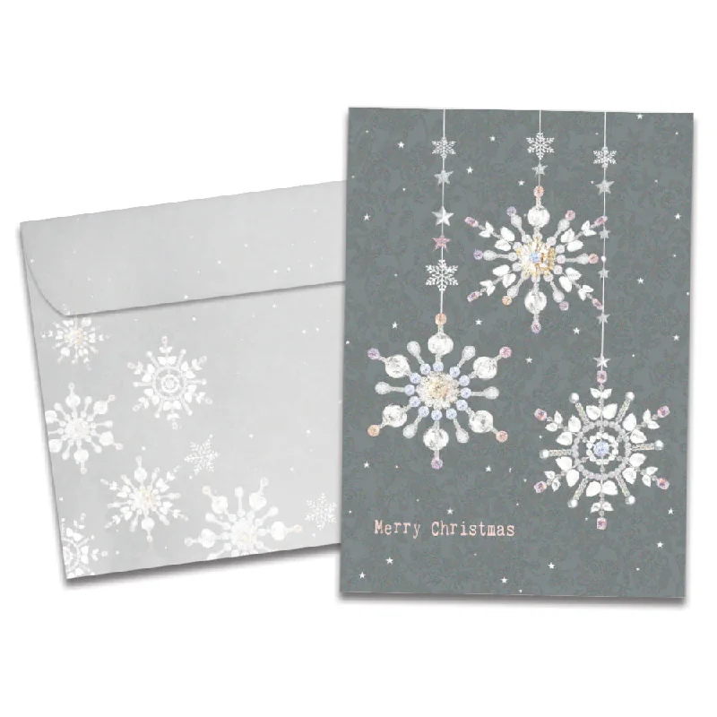 Christmas Snow Covered Streets Silver & Gold Christmas Card