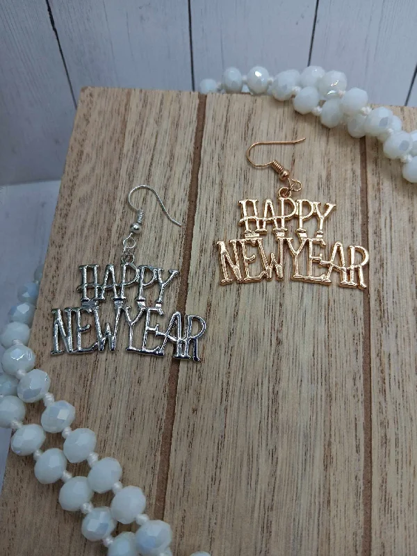 Christmas Snowman Building Silver & Gold Happy New Year Earrings