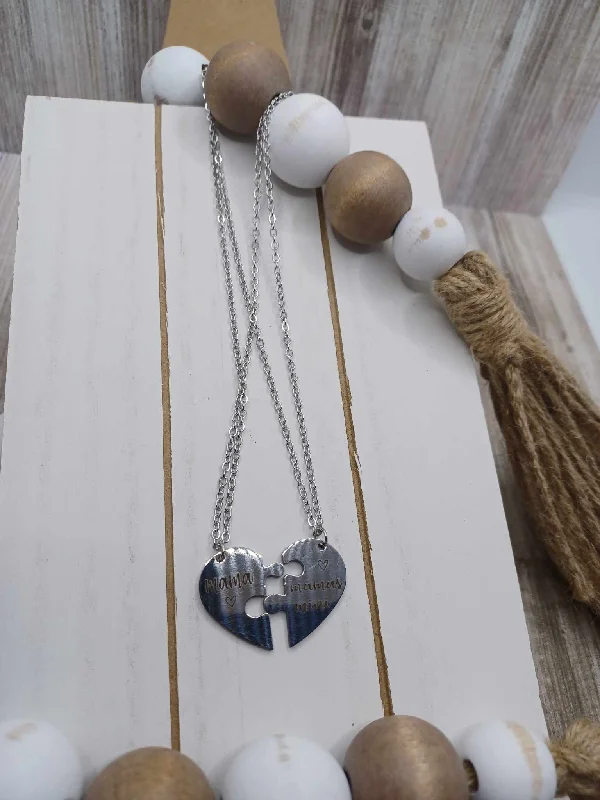 Christmas Gift Boxes Silver Mama & Me Puzzle Piece Necklace Set