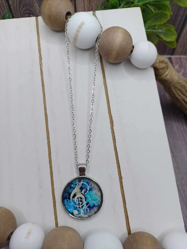 Christmas Cozy Weather Silver Necklace w/ Blue Music Pendant