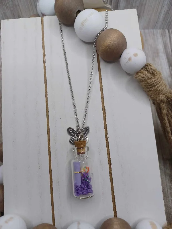 Christmas Star Tree Topper Silver Necklace w/ Message in a Bottle & Butterfly Charm