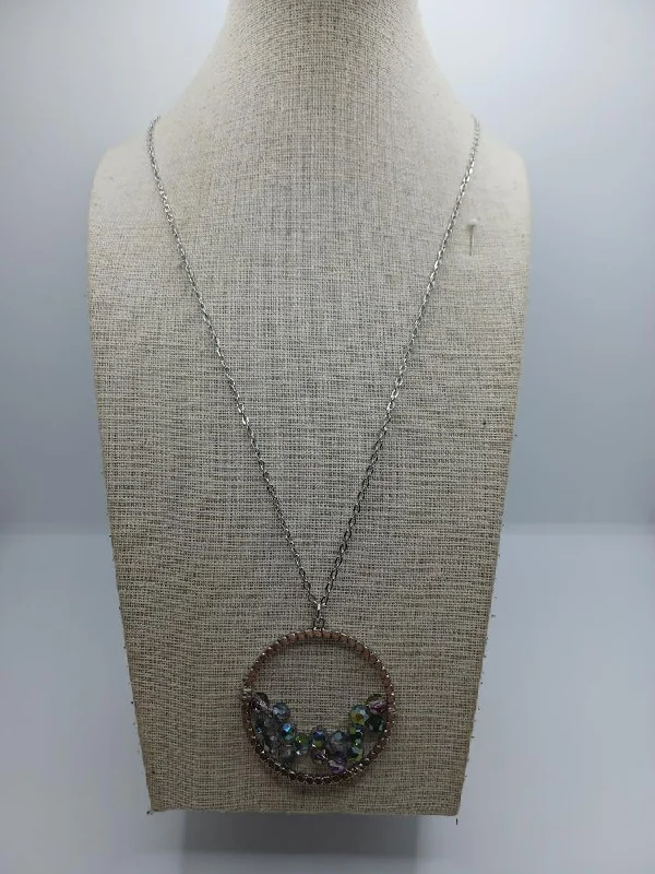 Silver Necklace w/ Oil Spill Floating Rhinestones