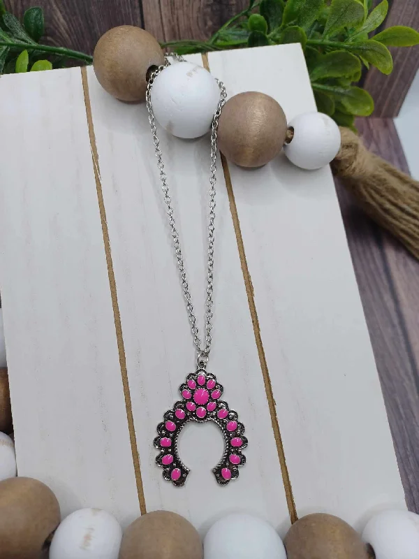 Christmas White Snow Silver Necklace w/ Pink Crackle Necklace
