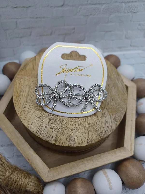 Christmas Gift Wrapping Ideas Silver Rhinestone Bow Earrings