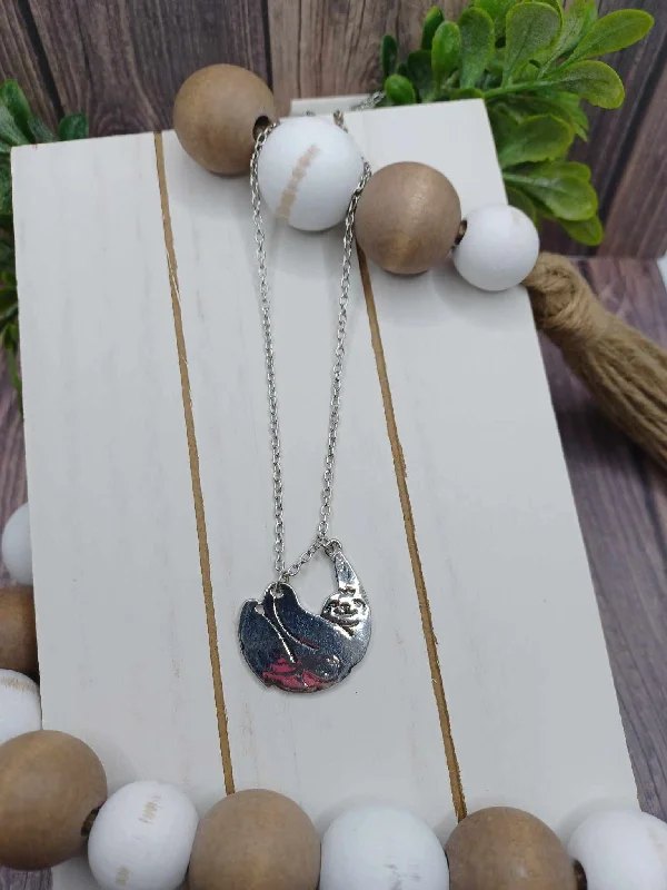 Christmas Holiday Table Silver Sloth Necklace