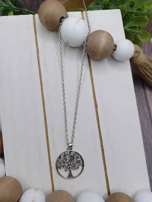 Christmas Tree Angel Silver Tree of Life Necklace