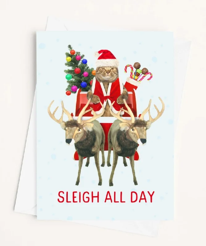 Christmas Cozy Sweaters Sleigh All Day Christmas Greeting Card