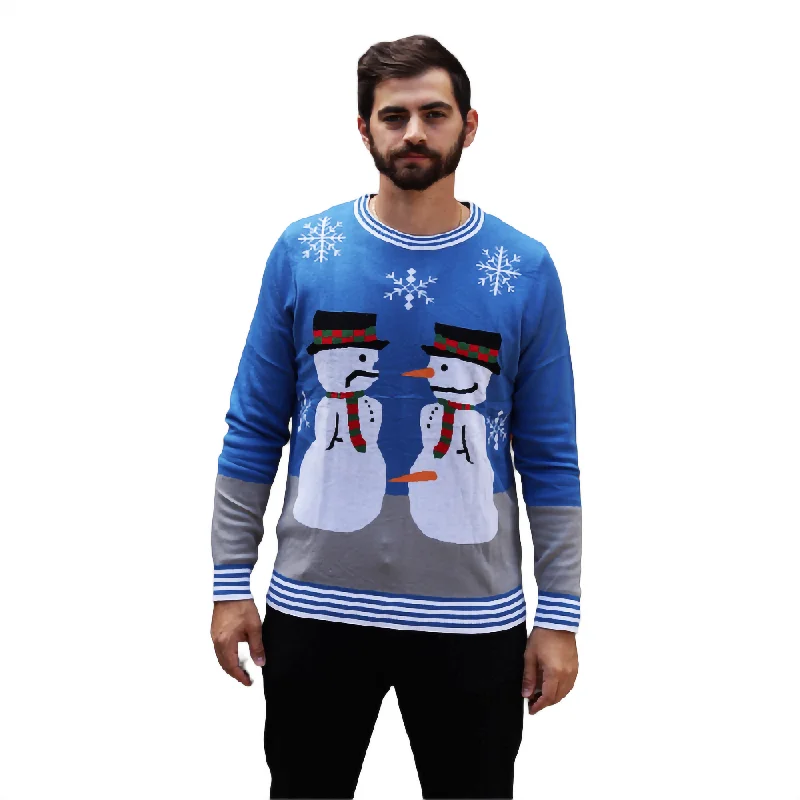 Christmas Cozy Sweaters Snowman Nose Thief Blue Christmas Sweater