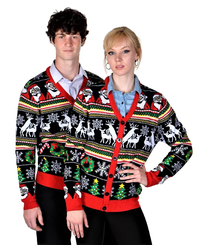 Christmas Winter Decor SOCAL LOOK Men's Ugly Christmas Sweaters Cardigan Deer Santa Black