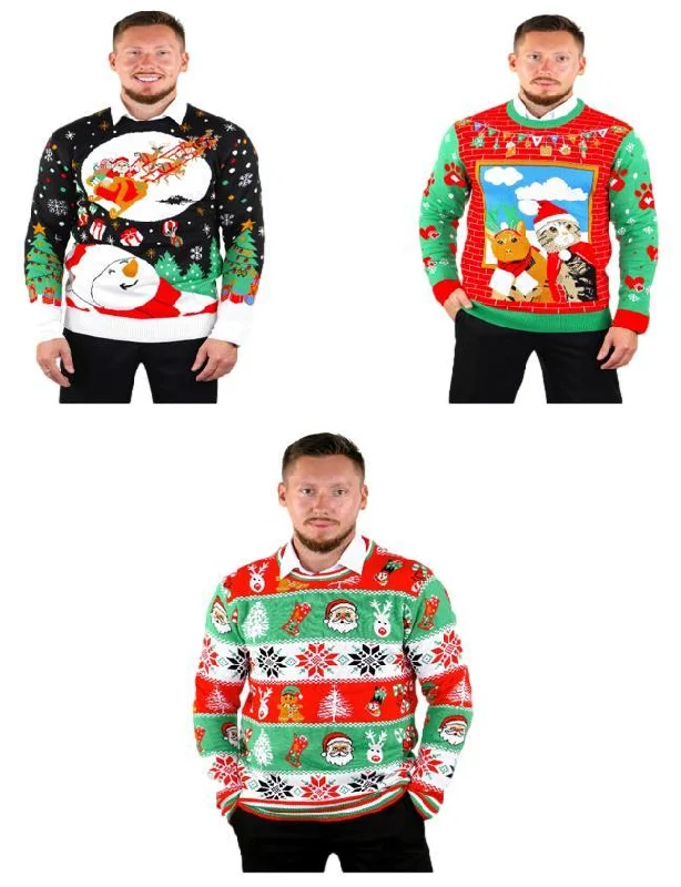 Christmas Reindeer Sleigh SOCAL LOOK Ugly Christmas Sweater for Men - Multicolor Festive Funny Cute Holiday Xmas Pullover