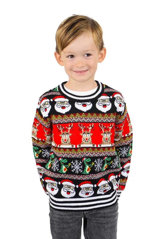 Christmas Snow Covered Streets SOCAL LOOK Kids Ugly Christmas Sweater - Multicolor Long Sleeve Unisex Children Cute Festive Reindeer Holiday Xmas Pullover for Boys & Girls