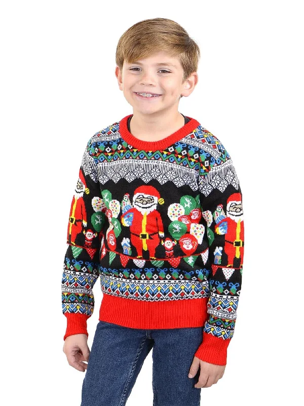 SOCAL LOOK Cute Tacky Holiday Kids Pullover, Black Long Sleeve Festive Best Ugly Christmas Sweaters for Boys & Girls