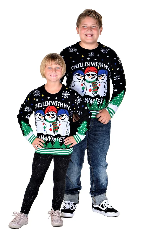 Christmas Carol Singing SOCAL LOOK Kids Ugly Christmas Sweater, Black Long Sleeve Cute Snowman Holiday Xmas Pullover for Boys & Girls