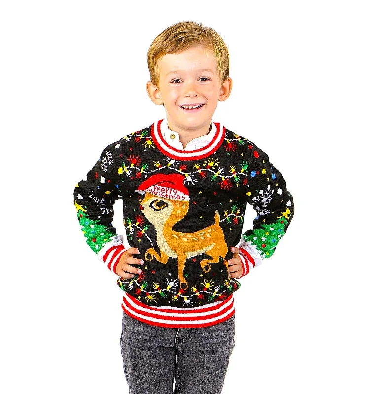 SOCAL LOOK Kids Ugly Christmas Sweater, Black Long Sleeve Children Cute and Festive Reindeer Holiday Xmas Pullover for Boys & Girls