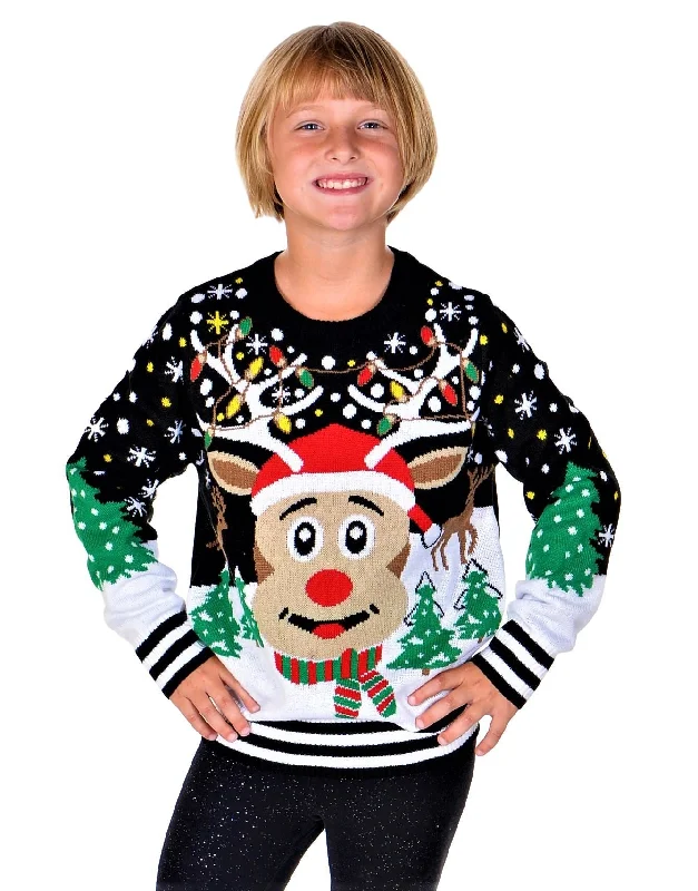 Christmas Star Gazing SOCAL LOOK Kids Ugly Christmas Sweater, Multicolor Long Sleeve Unisex Children Funny Festive Cute Rudolph Holiday Xmas Pullover for Boys & Girls