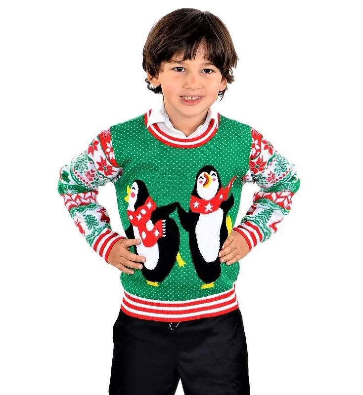 Christmas Holiday Baking Ideas SOCAL LOOK Kids Ugly Christmas Sweater - Green Long Sleeve Unisex Children Cute Penguin Holiday Xmas Pullover for Boys & Girls