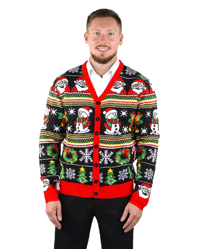 SOCAL LOOK Men Ugly Christmas Sweater Cardigan, Multicolor Long Sleeve Ugliest Xmas Jumper Festive Santa Holiday Pullover