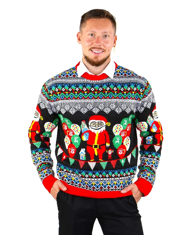 SOCAL LOOK Ugly Christmas Sweater for Men, Multicolor Long Sleeve Funny and Festive Santa Holiday Xmas Pullover