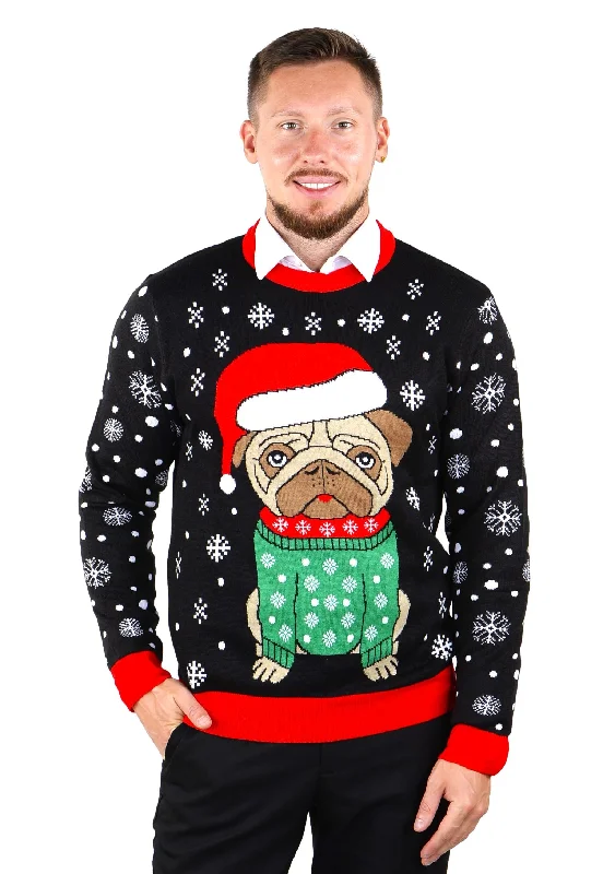 SOCAL LOOK Best Ugliest Christmas Sweater for Men - Multicolor Long Sleeve Xmas Pullover Cute Festive Pug Holiday Jumper