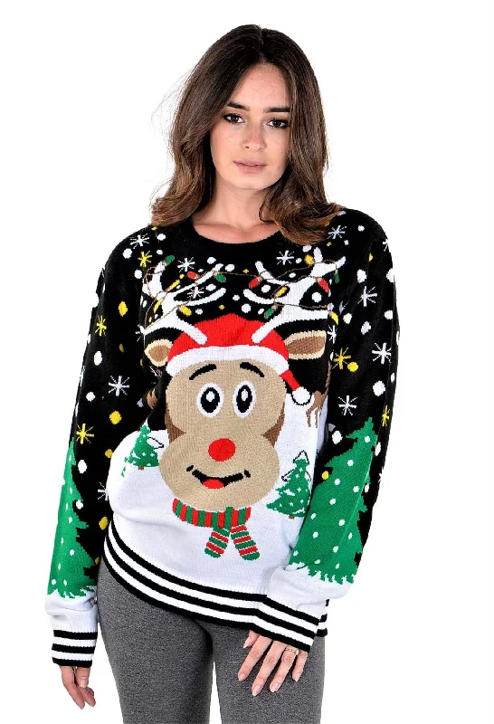 Christmas Santa Workshop SOCAL LOOK Ugliest Christmas Sweater for Women, Multicolor Long Sleeve Xmas Pullover Funny Festive Rudolph Holiday Ugly Pullover