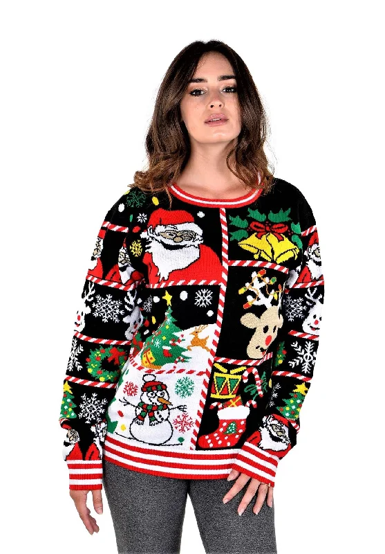 SOCAL LOOK Ugly Christmas Sweater for Women - Multicolor Long Sleeve Ugliest Xmas Pullover Santa Snowman Funny Holiday Jumper