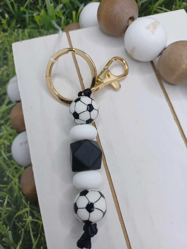 Christmas Golden Bells Soccer Beaded Keychain