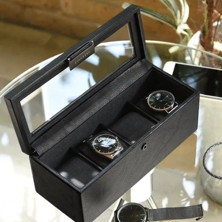 Christmas Jolly Decorations Stackers Black 4 Piece Watch Box 75399 Vegan Leather