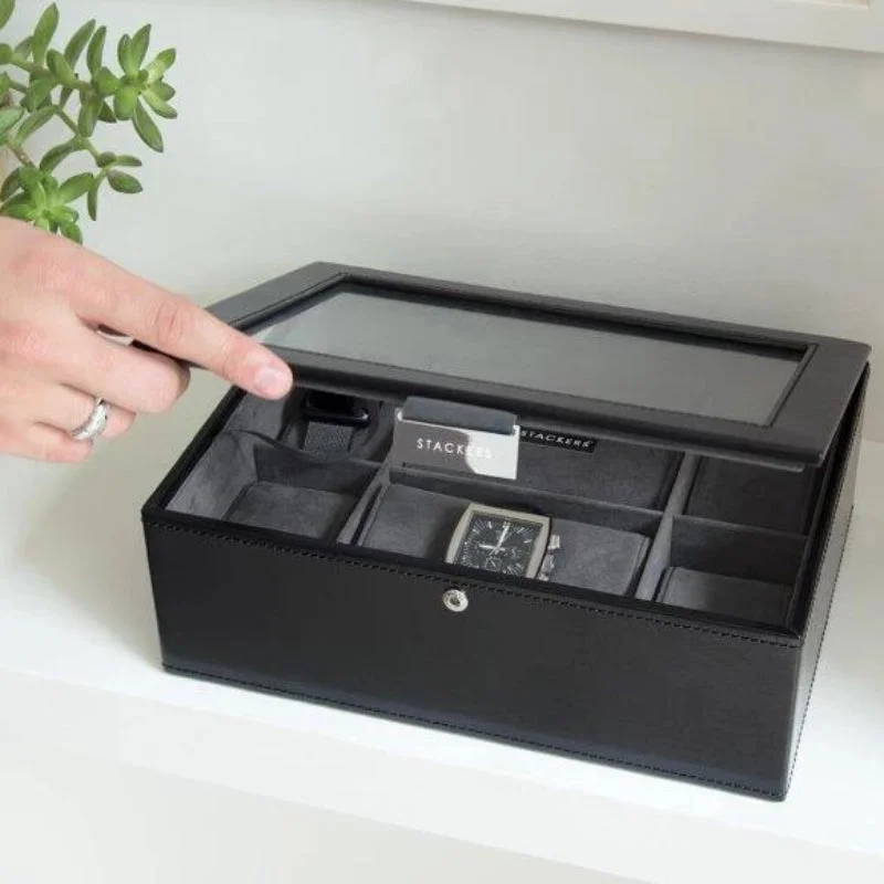 Christmas Cozy Fireplace Stackers Executive Black 8 Piece Lidded Watch Box 73223