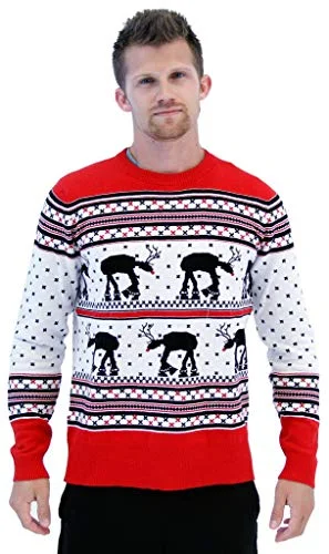 Christmas White Reindeer Star Wars at-at Reindeer Ugly Christmas Sweater (Adult Large)