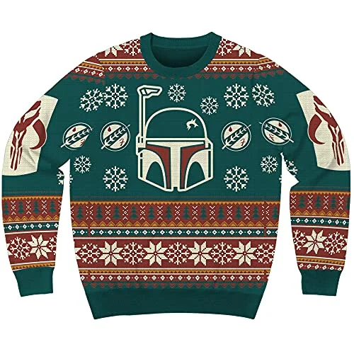 Christmas Mistletoe Magic Star Wars Boba Fett The Mandalorian Winter Holiday Sweater Licensed (Large) Green