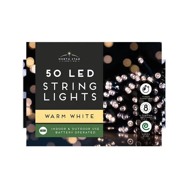 String Lights 50 Led B/o Warm White