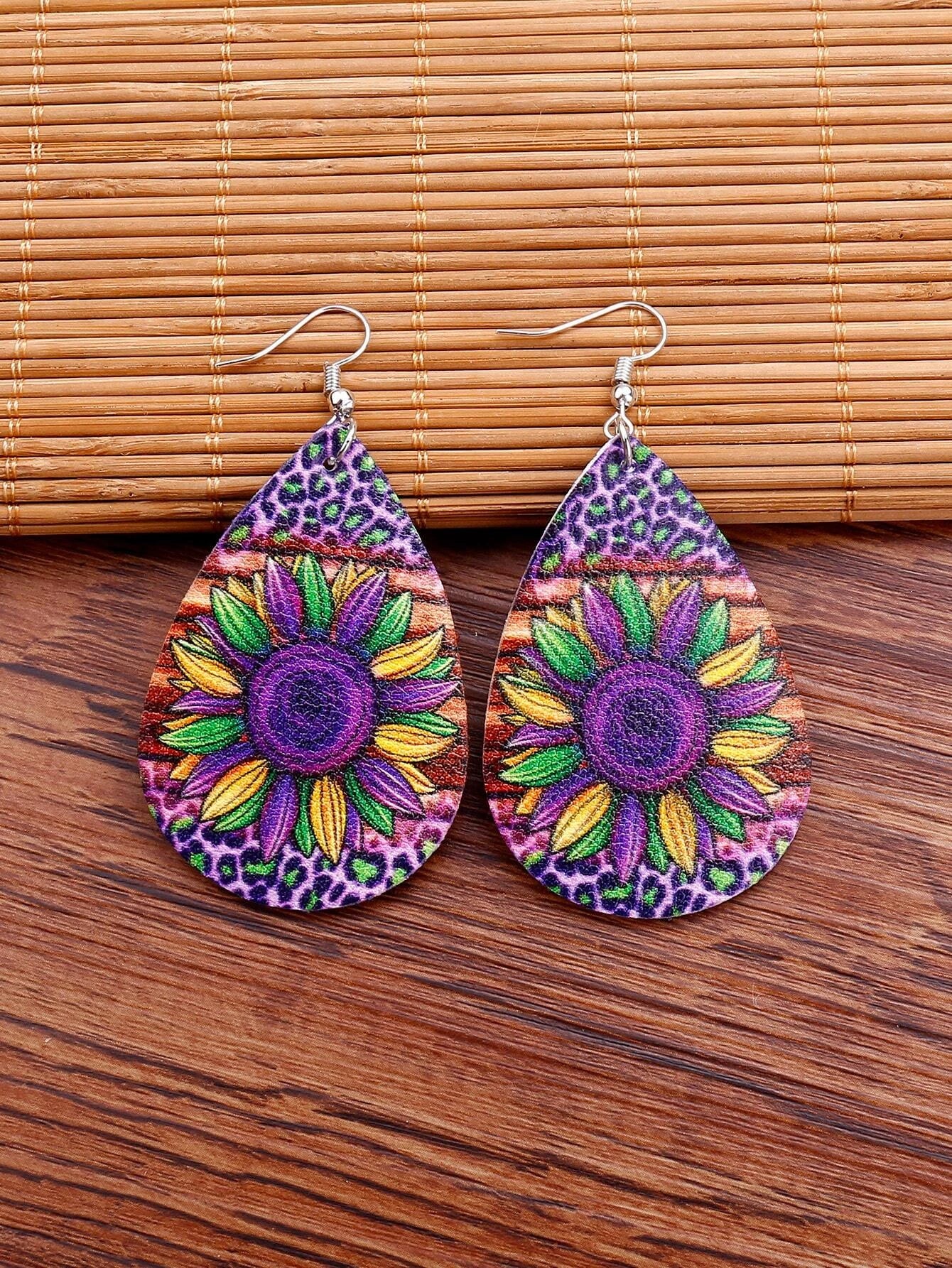 Sunflower Mardi Gras Themed Earrings