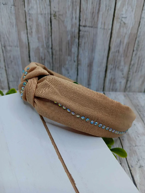 Christmas Chilly Snowfall Tan Top Knot Headband w/ Mermaid Rhinestones