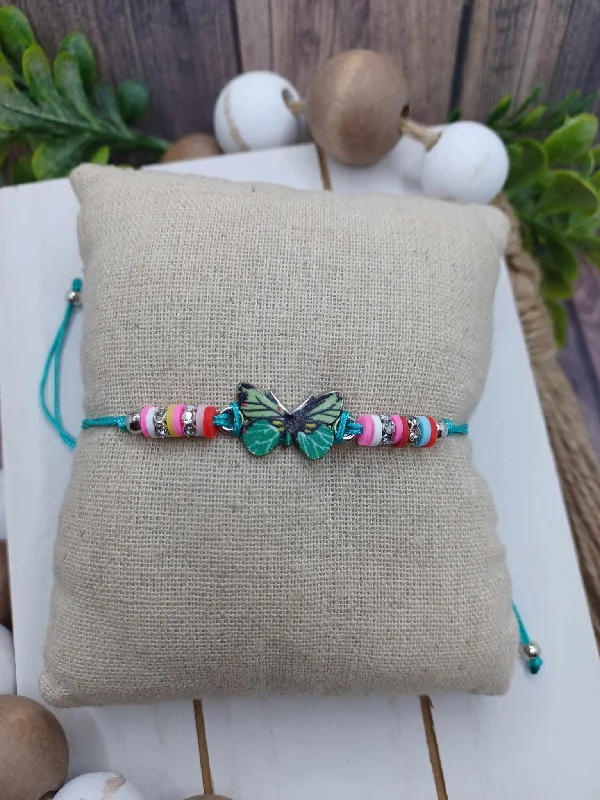 Christmas Cozy Fireplace Teal Beaded Butterfly Bracelet