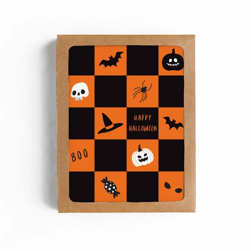 Christmas Cozy Decor Happy Halloween Checkered Card - Boxed Set of 6