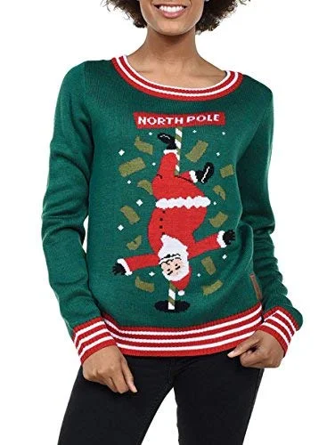 Christmas Reindeer Bells Tipsy Elves Green Women's Ugly Christmas Sweater North Pole Dancer Funny Stripping Santa Claus Holiday Pullover Size X-Large