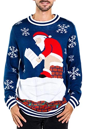 Christmas Holiday Baking Tipsy Elves Men's Santa Pooping Ugly Christmas Sweater - Funny Santa Xmas Sweater: Large
