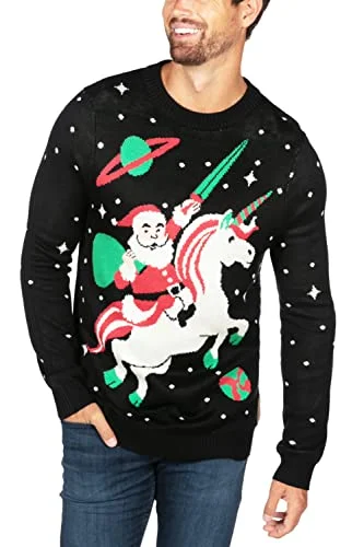 Christmas Ice Decorations Tipsy Elves Ugly Christmas Sweater for Men from Featuring Santa Unicorn Size Small