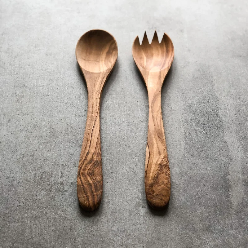 Christmas Holiday Table Traditional Olive Wood Wooden Salad Servers