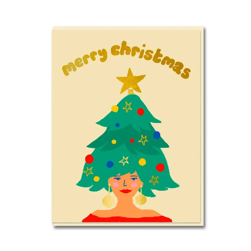 Christmas Tree Hair Holiday Greeting Card