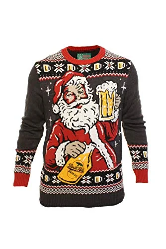 Christmas Holiday Baking Ideas Ugly Christmas Party Sweater Unisex Santa's Winter Ale Beer Drinking-Medium Winter Ale Black