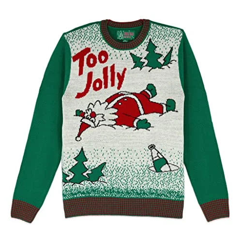 Christmas Candle Warmth Ugly Christmas Sweater The Company Holiday Ugly Xmas Crew Sweaters for Men (Emerald - Too Jolly Santa, XXL)