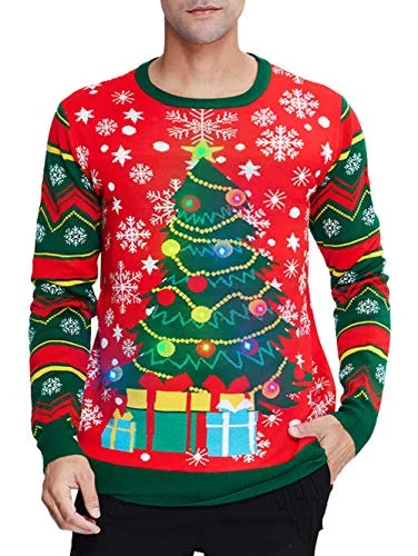 Christmas Toy Workshop uideazone Women's Ugly Christmas Sweater Light-UP Christmas Tree Pattern Long Sleeve Knitted Pullover Sweatshirt Jumper